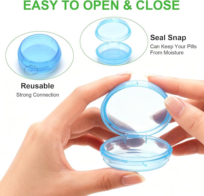 Small Pill Case,8 Pack Travel Round Pill Boxes,Portable Mini Daily Pill Organizer Container,Tiny Medicine Storage for Pocket Purse,Clear Compact Caddy Dispenser for Vitamin, Cod, Liver Oil - Colored