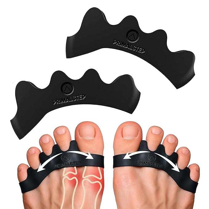 PrimalStep Toe Separators, Spreaders, Spacers, Straightener to Correct Toes for Men and Women, Bunion Corrector, Foot Pain, Plantar Fasciitis, Over 50% Thicker, Large