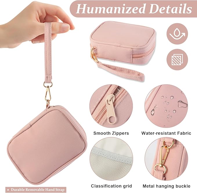 Weekly Pill Organizer 3x a Day, Travel Pill Box 7 Day for Purse, Daily Pill Organizer with Zipper Bag, Pill Dispenser Medicine Organizer for Vitamins, Fish Oils, Medications, Supplements(Pink, Medium)