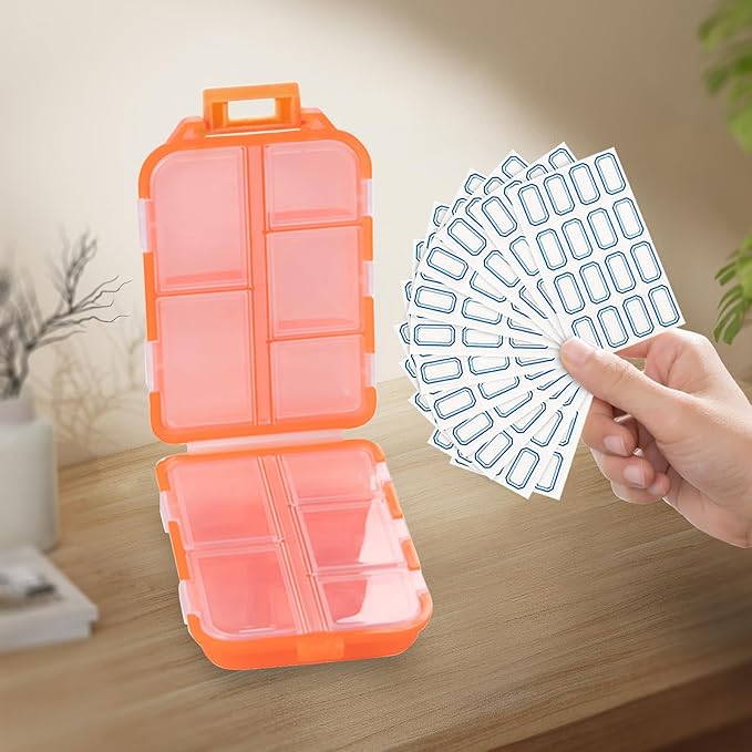 INVODA 12PCS 10-Compartment Pill Organizer BPA-Free Travel Pill Case with Daily Labels Portable Medicine Box for Vitamins, Supplements & Jewelry