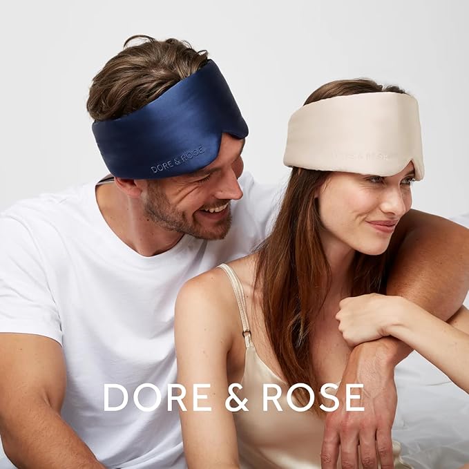 Dore & Rose Deep Sleep Mask Light Blocking, 23 Momme Mulberry Silk Eye Mask, Ultra Soft, Adjustable - Travel Sleeping Mask for Men & Women (Champagne)
