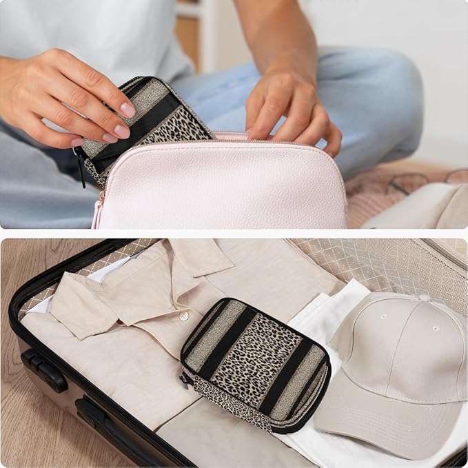 Leopard Print Cheetah Pill Case Everyday Travel, 7 Day Weekly Medicine Pill Box Compact Portable Pills Bottle Organizer with Zipper for Daily Vitamin Medicine Holder Bottle Organizers Bag