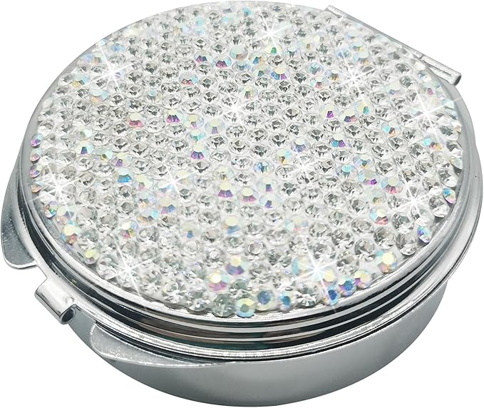 Bling Pill Case for Purse Medicine Vitamin Container Holder Pocket Pill Case Round Medicine Organizer for Vitamin/Fish Oils/Supplement Travel Medicine Kit (3 Compartment Silver)