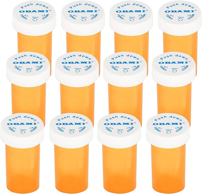 Plastic Medicine Pill Bottles with Child Resistant Caps - Push Down and Turn - Prescription Vial, Medicine Container, Pill Cases Dispenser Organizers (12pcs, 40 Dram)