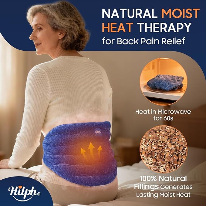 Hilph Heating Pad for Back Microwavable, Extra Large Microwave Heated Pack with Moist Heat for Lower Back Pain Relief, Menstrual Cramps, Waist, Stomach, Neck, Shoulder, Lumbar, Unscented Wearable