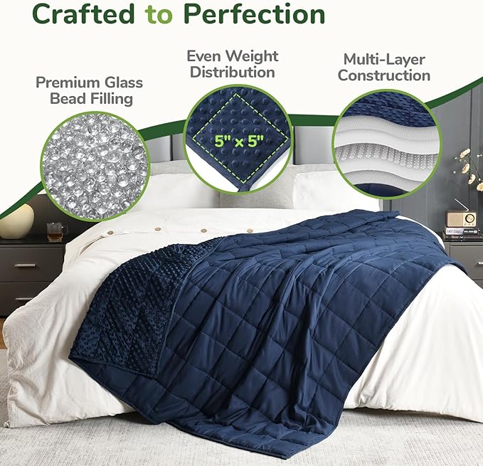 Sivio Weighted Blankets for Adults, Soft Minky Heavy Blanket for Calm Sleeping, Brethable Cooling Weighted Throw Blanket for Men and Women, Navy Blue, 60 x 80in, 15lbs