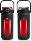 32 oz Glass Water Bottle – Black | Durable Borosilicate with Straw, Silicone Sleeve & Time Markers – Leakproof, Portable, for Gym, Office, Daily Hydration