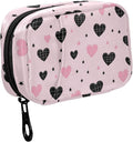 Fustylead Cute Pink and Black Heart with Grid Design Travel Pill Organizer Bag with Zipper Small Pill Box 7 Day Pill Case for Purse Storage Weekly Vitamin Medicine Supplement