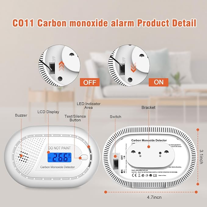 Carbon Monoxide with 10-Year Battery, Digital LCD Portable CO Alarm (2 Piece)