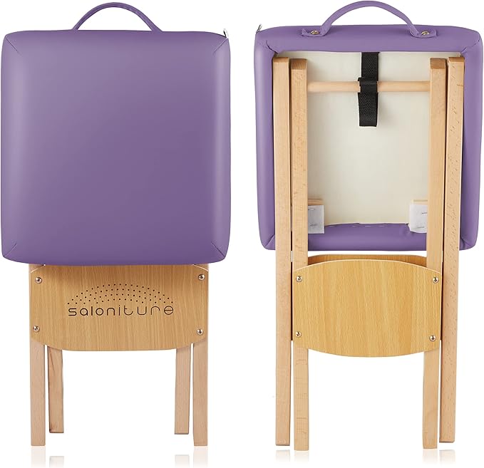 Saloniture Wood Folding Massage Stool with Carrying Case, Lavender