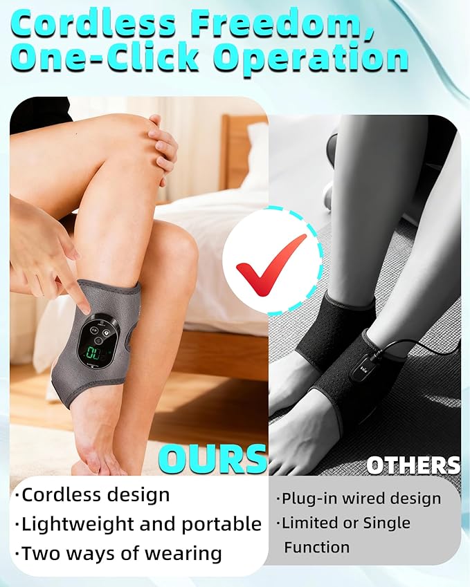 2in1 Ankle and Foot Massager with Heat and Vibration，Foot Renew. Cordless Ankle Massager for Blood Circulation and Pain Relief, Suitable for Neuropathy Gifts for Mom Dad Men Women（2Pcs）