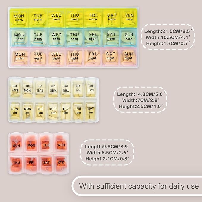 Weekly Travel Pill Organizer 2 Times A Day Pill Case for Purse with Removable AM PM 7 Day Pill Box Holder,Cute Medication Organizer Pill Container for Medicine, Vitamin, Supplement (Dark Grey, Medium)
