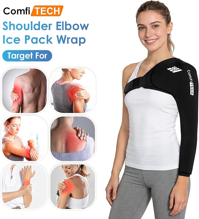 ComfiTECH Shoulder Arm Ice Pack Wrap for Pitchers & Volleyball Players, Reusable Ice Pack for Shoulder & Elbow & Arm Cooling, Adjustable Ice Arm Sleeve for Post-Training Recovery & Muscle Comfort, M