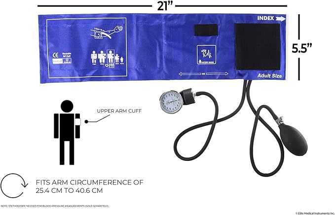 EMI Royal Blue Adult Cuff Deluxe Aneroid Sphygmomanometer Manual Blood Pressure Monitor with Adult Cuff - #217