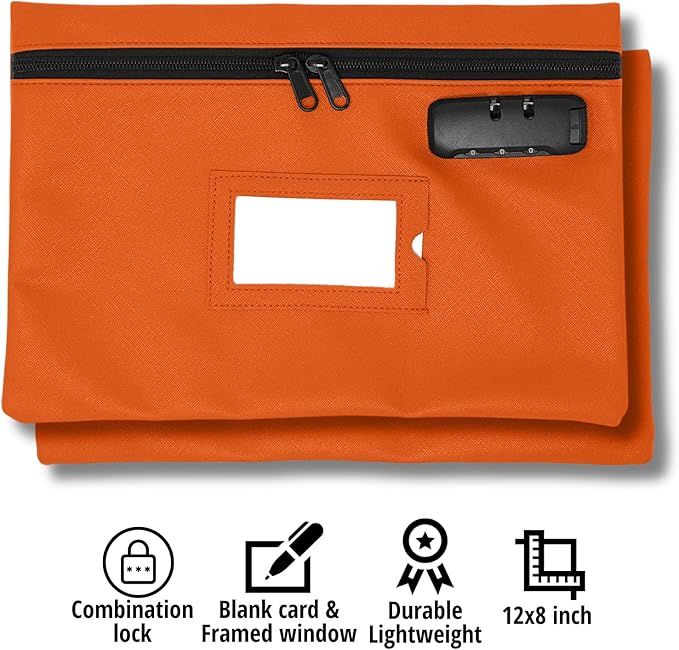 Medicine Bag with Lock | 12x8 Inch Med Bag | Medication Bag for Traveling | Small Medication Travel Bag | Kids Medicine Bag | Pills Locking Zipper Pouch Storage Case Organizer (Orange)
