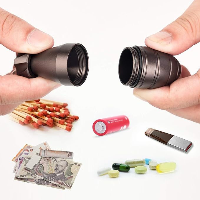 edcfans Waterproof Pill Container, Keychain Pill Case with Emergency Glass Breaker, Pill Fob/Match Holder Accessory Carrier, EDC Gadgets Storage Dry Box for Travel, Outdoor Survival Camping Hiking