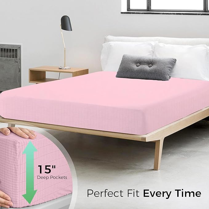 Grounding Sheets King Size, Earthing Fitted Sheets, 95% Cotton 5% Pure Silver Fiber, Grounded Sheets with Grounding Cord, Conductive Earthing Bed Sheet Grounding Cover for Better Sleep (Pink, King)