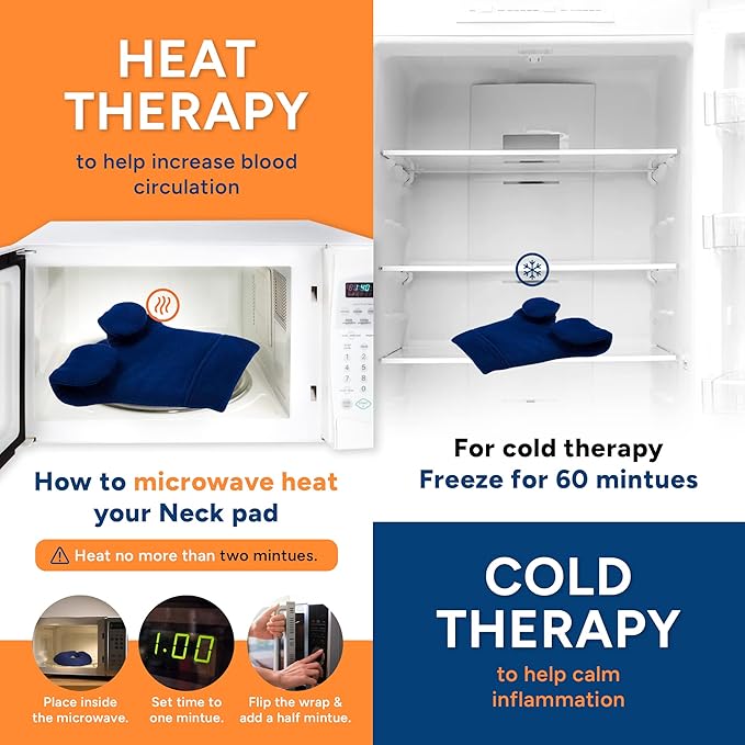 SunnyBay Shoulder and Upper Back Heating Pad, Microwavable Cold or Heated Neck and Shoulder Wrap, Weighted Moist Pain Relief Pack with Washable Cover and Flaxseed Filling, Large, Midnight Blue