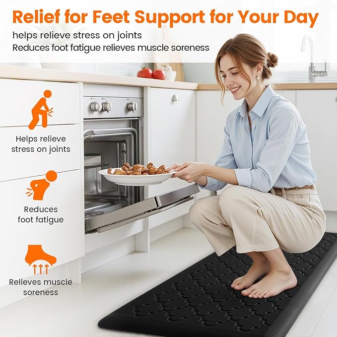 4/5 Inch Thick Anti-Fatigue Kitchen Mat Water Resistant Non-Slip Kitchen Floor Mat Ergonomic Comfort Standing Mat for Home Kitchen Office Laundry 17.3"x 39" Black