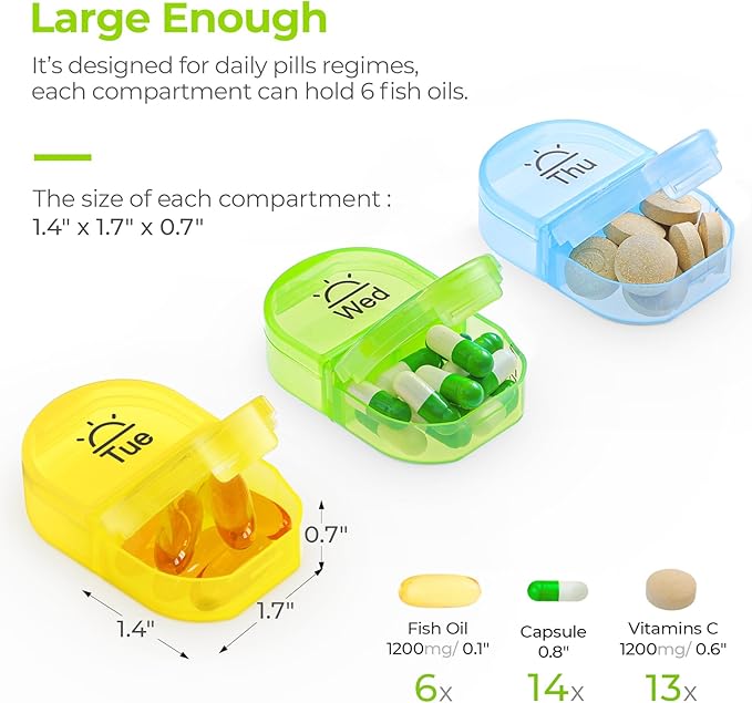 AUVON Pill Box 2 Times a Day, Weekly Pill Organizer AM PM with 7 Daily Pocket Case to Hold Vitamin, Medicine, Medication, and Supplement