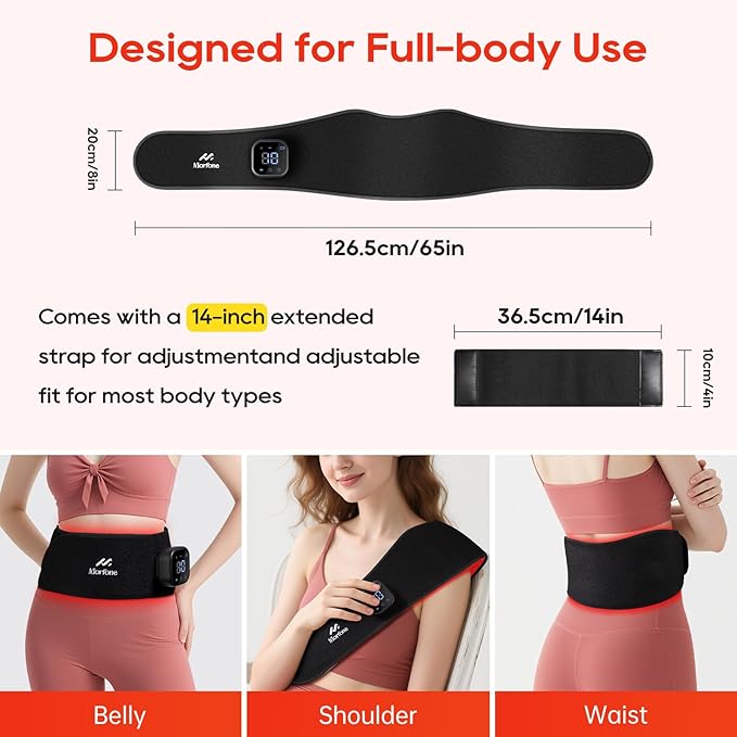Red Light Therapy, Cordless Red Light Therapy Belt for Body with Vibration 660nm&850nm, Back Pain Products for Back Shoulder