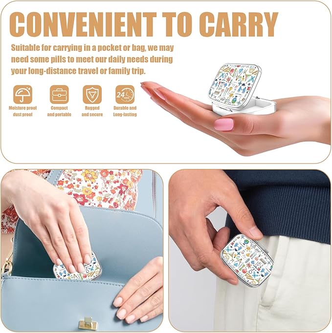 Pill Box-2 Compartment Small Pill Case Square Organizer Case with Mirror Portable Metal Medicine Box Travel Container for Pocket & Purse Women Men(Chemistry Elements)