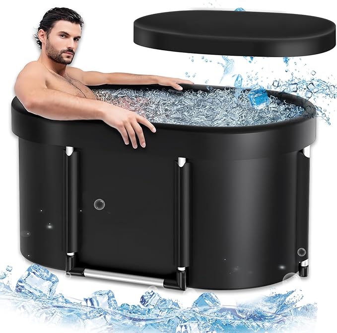 Portable Ice Bath Tub with Cover, Foldable Cold Plunge Tub for Outdoor Indoor, Large Bathtub for Athletes Ice Baths - 116.8 X 59 X 56 Cm