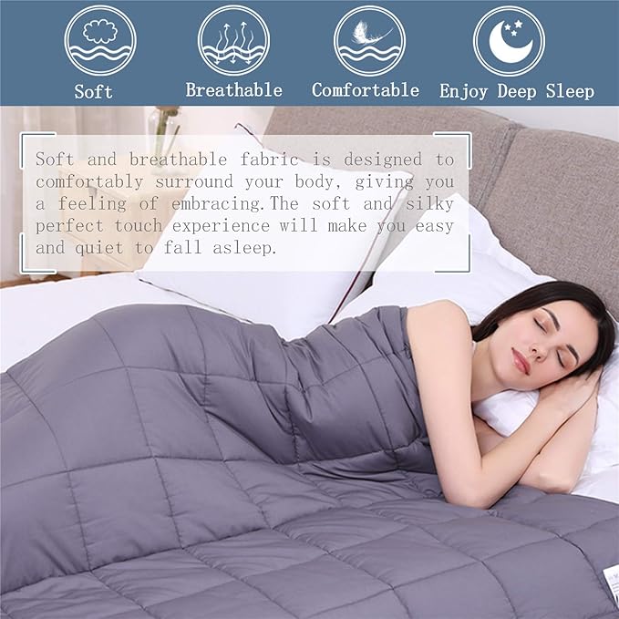 KPBLIS Weighted Blanket 15 lbs 48" x 72" for 130-170 lbs, 7 Layers Heavy Blanket with Cooling Breathable Cotton and Glass Beads, Dark Gray