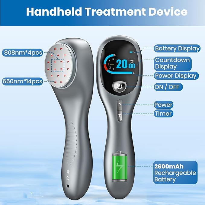 Handheld Red Light Therapy Wand with Stand, Infrared Light Therapy Device for Body, Portable Cold Red Light Therapy Gun for Muscle and Joint Pain(4 * 808nm+14 * 650nm)
