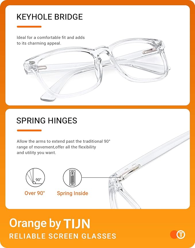 TIJN Blue Light Blocking Glasses for Women Men Clear Frame Square Nerd Eyeglasses Anti Blue Ray Computer Screen Glasses