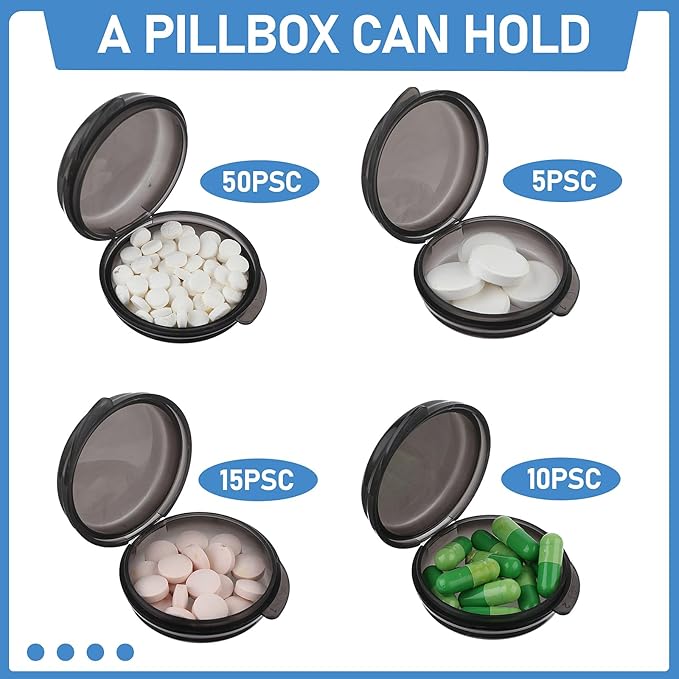 4 Pcs Mini Pill Organizer Small Pill Box Cute Portable Pill Case for Pocket Purse Travel Storage Containers Earplug Case Medicine Dispenser Vitamin Holder(4 Black)