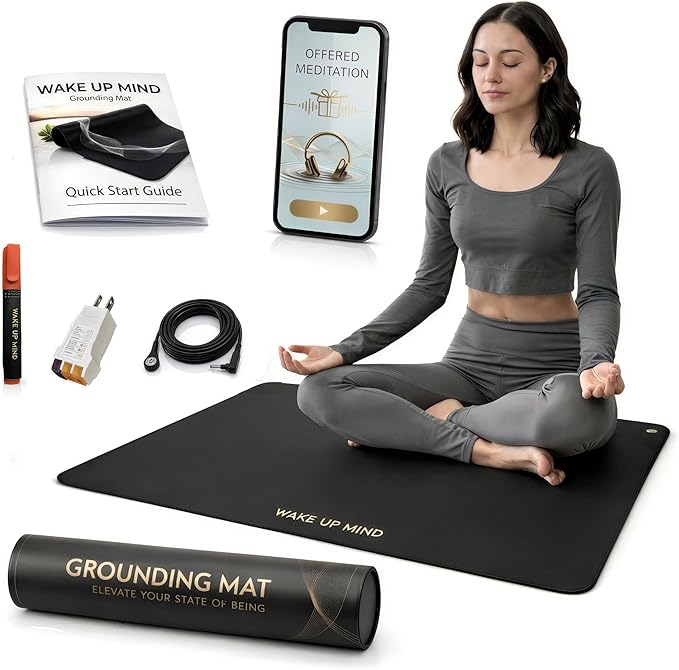 Grounding Mat for Feet – Indoor Conductive Earthing Mat for Desk, Floor or Bed – Non-Electric Passive Grounding Pad with Outlet & Tester.