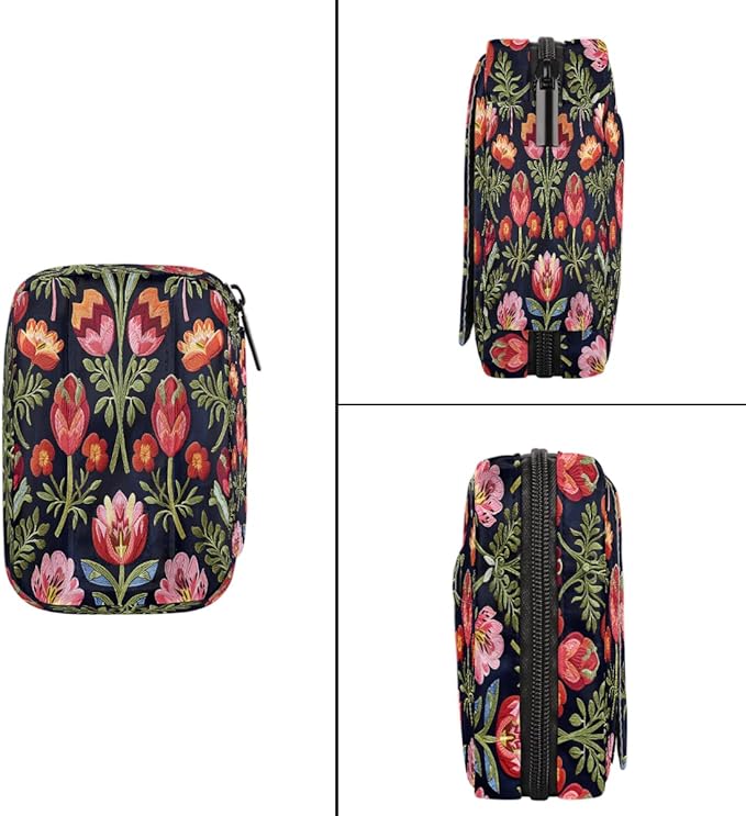 Tulips Red Flower Pill Case Travel Pill Organizer Weekly 7 Day Portable with Zipper Medicine Box Pill Case for Vitamins, Birth Control,Fish Oils,Medication, Supplements