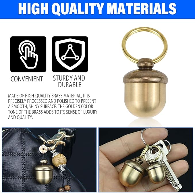 Pills Bottle Keychain, Copper Acorn Shaped Medication Small Empty Bottles Key Pendant Mini Pill Case Holder Travel Accessories