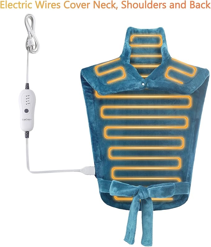 CAROMIO Heating Pad for Back Pain Relief, Neck and Shoulders Electric Heating Pads Large Size, Weighted Full Body Back Heat Pad with Auto Shut Off, Fast Heating and 4 Heat Settings (Teal, 33"x22")