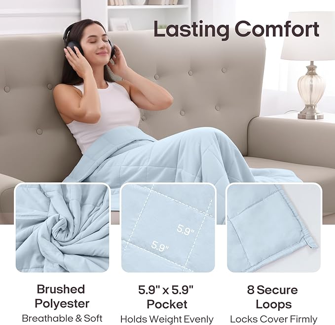 ZonLi Weighted Blanket for Adults (60"x80", 20lbs, Light Blue) Queen Size High Breathability Cooling Heavy Blanket, Soft Material with Premium Glass Beads, All-Season, Easy Care