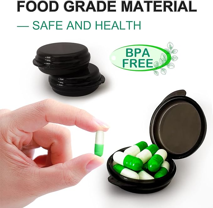 3PCS Small Pocket Daily Pill Box Organizer - Portable Travel Wallet with Individual Compartments - Compact, Convenient and Easy-to-Use Mini Pill Container for On-The-Go Medication Management (Black)