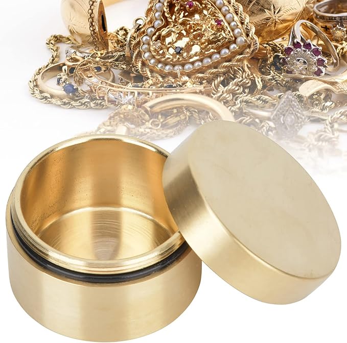 Estink Brass Mini Container, Outdoor Round Shape Brass Box Metal Jewelry Sealed Container Proof Storage Box for Pills Tea Leaves Jewelry (M)