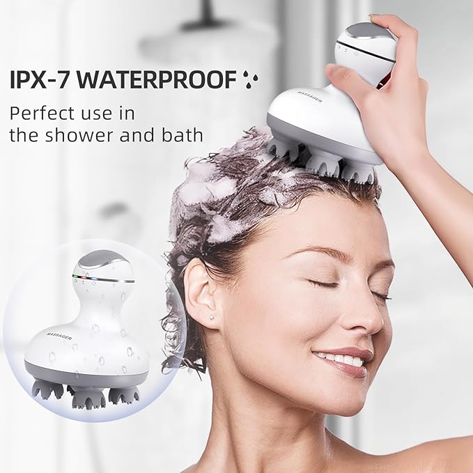 cotsoco Electric Cordless Head & Scalp Massager with Kneading 84 Nodes, Handheld Waterproof Hair Massager with Magnetic Charging Base for Hair Growth, Stress Relax & Deep Clean, Gifts for Dad Mom