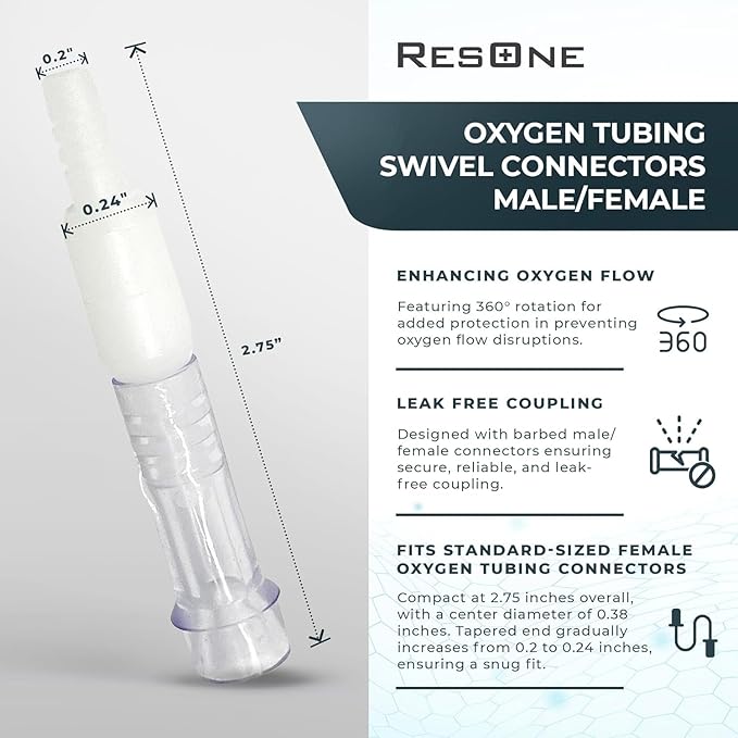 ResOne Oxygen Tubing Swivel Connectors 5-Pack, Cannula, Hose, Tube Connectors, Oxygen Line Splitter, Concentrator Supplies, 360-Degree Rotation, Medical, Home, Marine Use, Standard Size - Male/Female