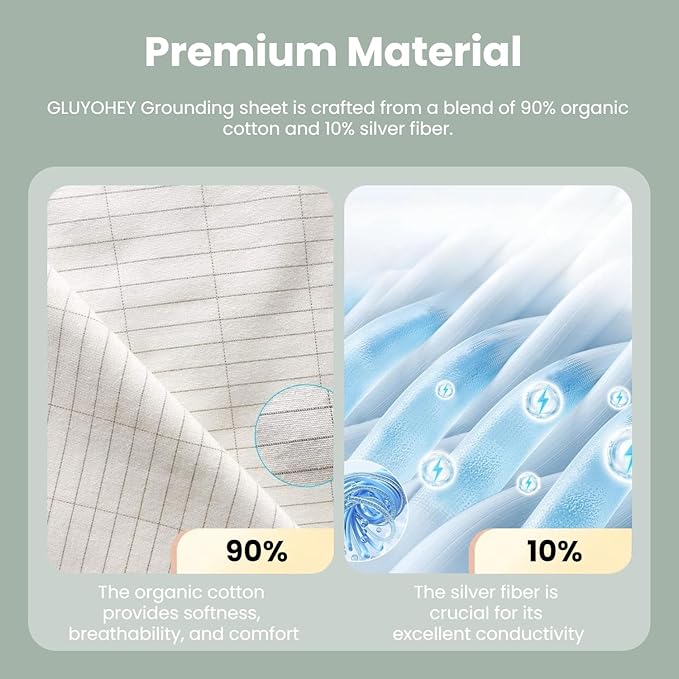 GLUYOHEY Grounding Flat Sheet Full Size (81"x96") Conductive Silver Fiber Earthing Bed Sheets with Grounded Cord Reconnect with Earth’s Energy for Better Sleep and Enhanced Wellness, Off White