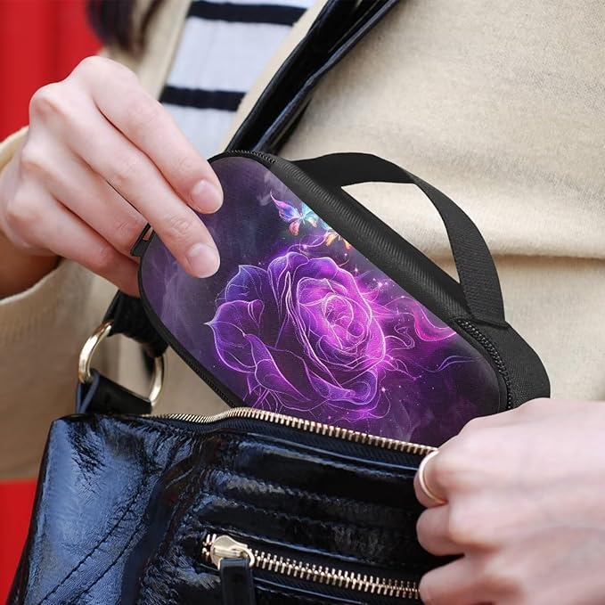 Purple Rose Butterfly Insulin Travel Bag with Handle for Insulin Pen & Medication Diabetic Care Dustproof Glucose Meter and Diabetic Supplies Storage Bag for Daily Life & Trip