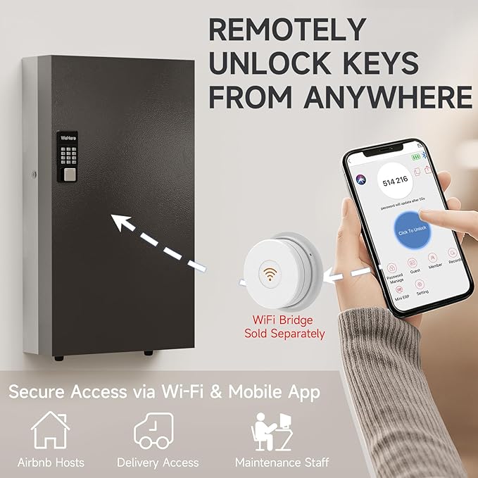 360-Key Smart Key Lock Box Wall Mount – Commercial Key Cabinet with App, Keypad, Bluetooth & WiFi Unlock (Sold Separately), Access Log Tracking, Key Management System for School, Office
