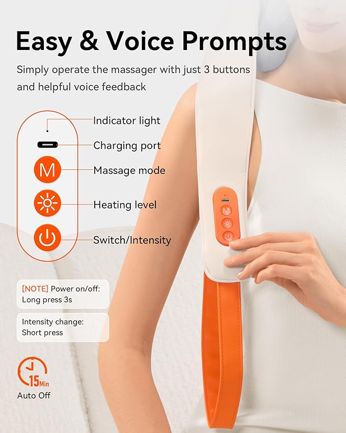 Cordless Neck Massager with Heat, 6D Shiatsu Neck & Shoulder Massager for Pain Relief Deep Tissue, Dual-Sided Massage Heads, Relaxing Electric Kneading Massage, Best Gift for Men Women