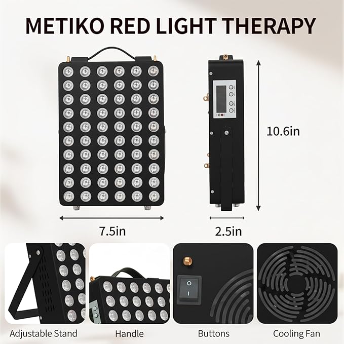 Red Light Therapy for Body, 660nm 850nm Near Infrared Light Therapy Panel with Stand and Handle, 60 Dual Chip LEDs, Ideal Xmas Gift, for Body, Face, Recovery, Sleep, Skin Health, Black