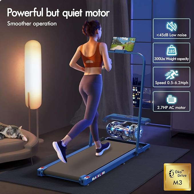 BLACK LORD Walking Pad with Handle Bar, 2.7 HP Quiet Foldable Under Desk Treadmill with Bluetooth Speaker, Portable Running Treadmills for Home, LED Display, App/Remote Control, 330 lbs Capacity