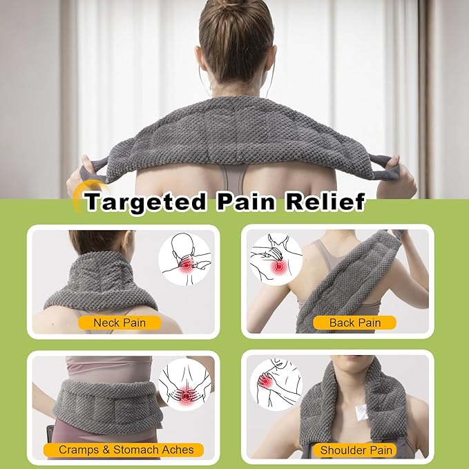 UNCN Long Wide Heating pad for Neck and Shoulders Back 33 * 5.9" microwavable Large Moist Heat Pack Warm hot Compress Neck wrap Weighted Bag Massage Reusable Herbal Nature Calming Portable 1.95Pounds