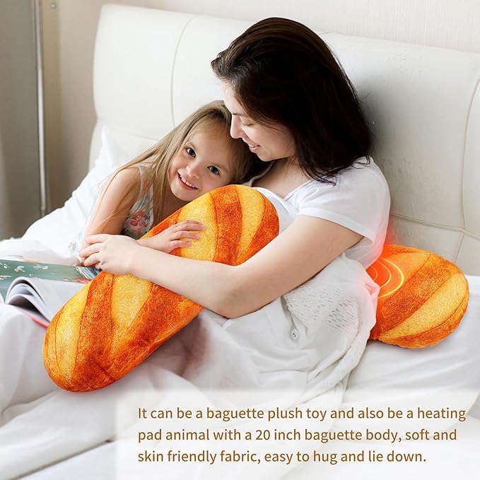 Baguette Bread Heating Pad-USB Heated Plush Stuffed Pillow for Period Cramps and Menstrual Pain Relief,20” Portable Electric Bread Plush Heat Pad,Plushies Gifts for Girls Birthday