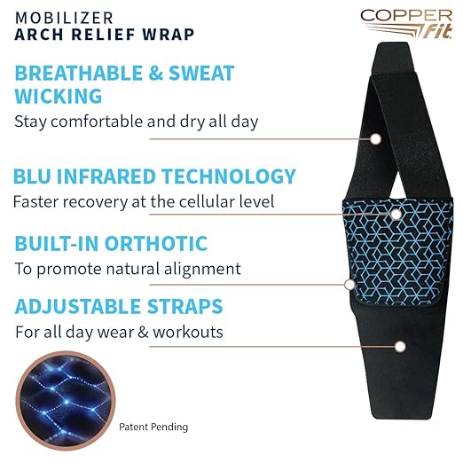 Copper Fit Men & Women Mobilizer Arch Flex Wrap – Adjustable Compression – Advanced Relief & Recovery – Foot Pain, Plantar Fasciitis, Heel Spurs, Swelling & Inflammation – One Size Fits Most