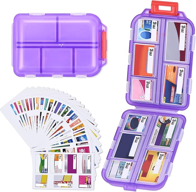 1Pack Pill Organizer with 189 Medicine Labels Travel Daily Pill Container Mini Medication Organizer Storage Pill Organizer Pill Case 7 Day Pill Organizer